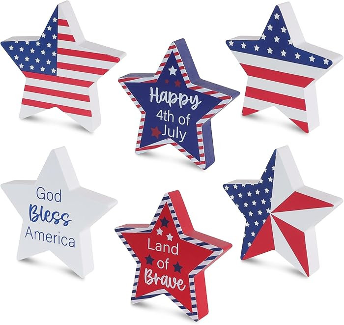 MEETYAMOR 4th of July Decorations, 6Pcs Patriotic Wood Star Block Sign for 250th Anniversary Inde... | Amazon (US)