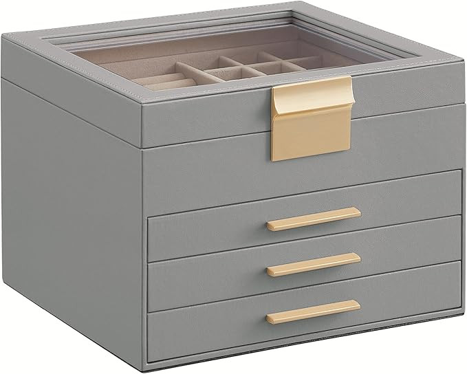 SONGMICS Jewelry Box Organizer with Glass Lid, 4-Layer Jewelry Storage, with 3 Drawers, Modern St... | Amazon (US)
