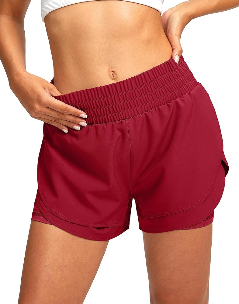 Soothfeel Women's 2 in 1 Running Shorts High Waisted Athletic Shorts Exercise Gym Workout Shorts ... | Amazon (US)