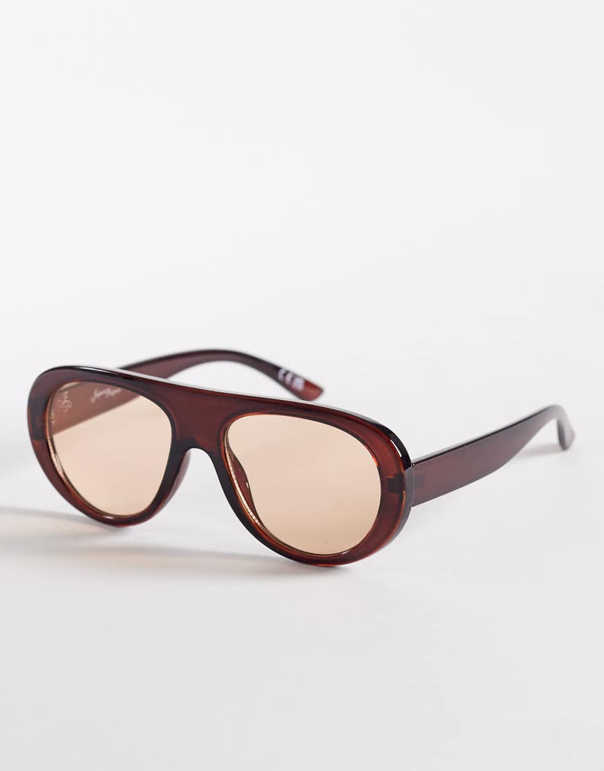 Jeepers Peepers flat top round sunglasses in brown | ASOS (Global)