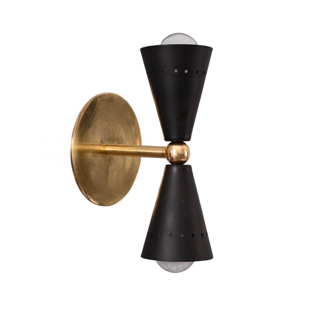 2 Light Short Vanity Handmade Vintage Wall Mid Century Modern Raw Brass Sputnik chandelier light ... | Etsy (US)