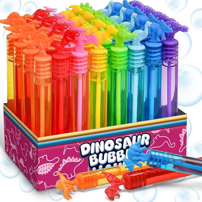 32 Pack Bubble for Kids Party Favors, 8 Style Mini Bubble Wands with Gift Box, Dinosaur Toys Bulk... | Amazon (US)