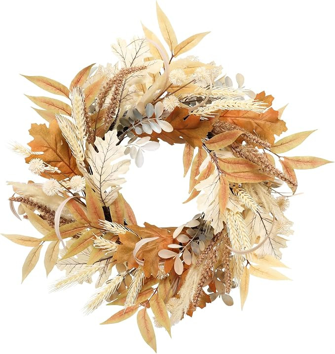 Fall Wreath for Front Door, 22 Inch Boho Autumn Harvest Wreath | Faux Wheat Stalks and Earthy Lea... | Amazon (US)