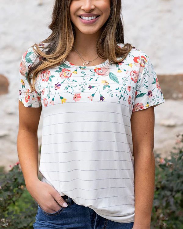 Striped Floral Tee | Grace and Lace