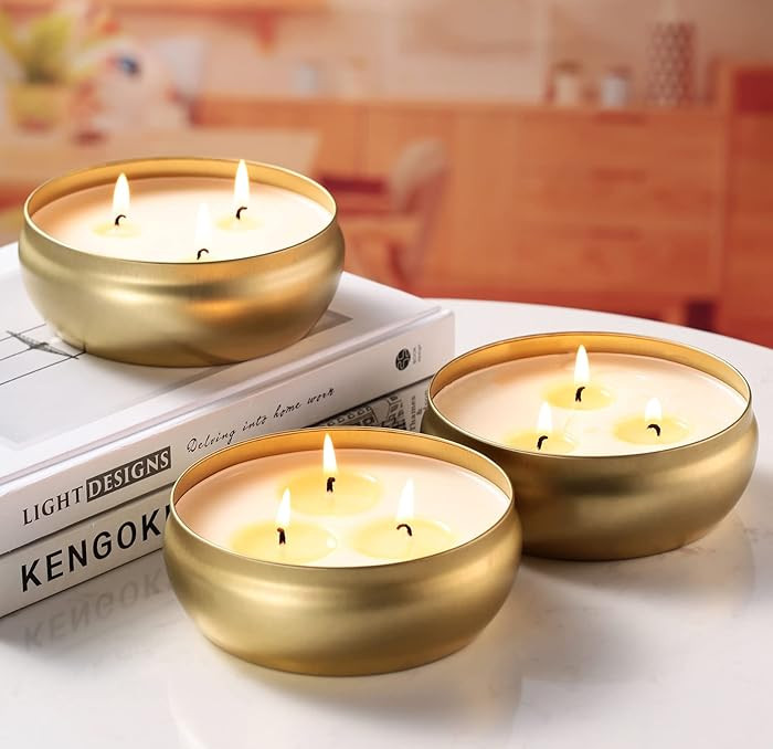 Kedtui Citronella Candles, 3 Pack Each 3-Wick Scented Candle Soy Wax Portable Travel Tin Gift Set... | Amazon (US)