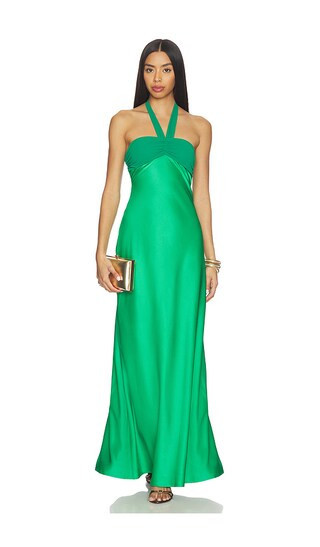 Runaway The Label Marilla Ruched Halter Maxi Dress in Green. - size XL | Revolve Clothing (Global)