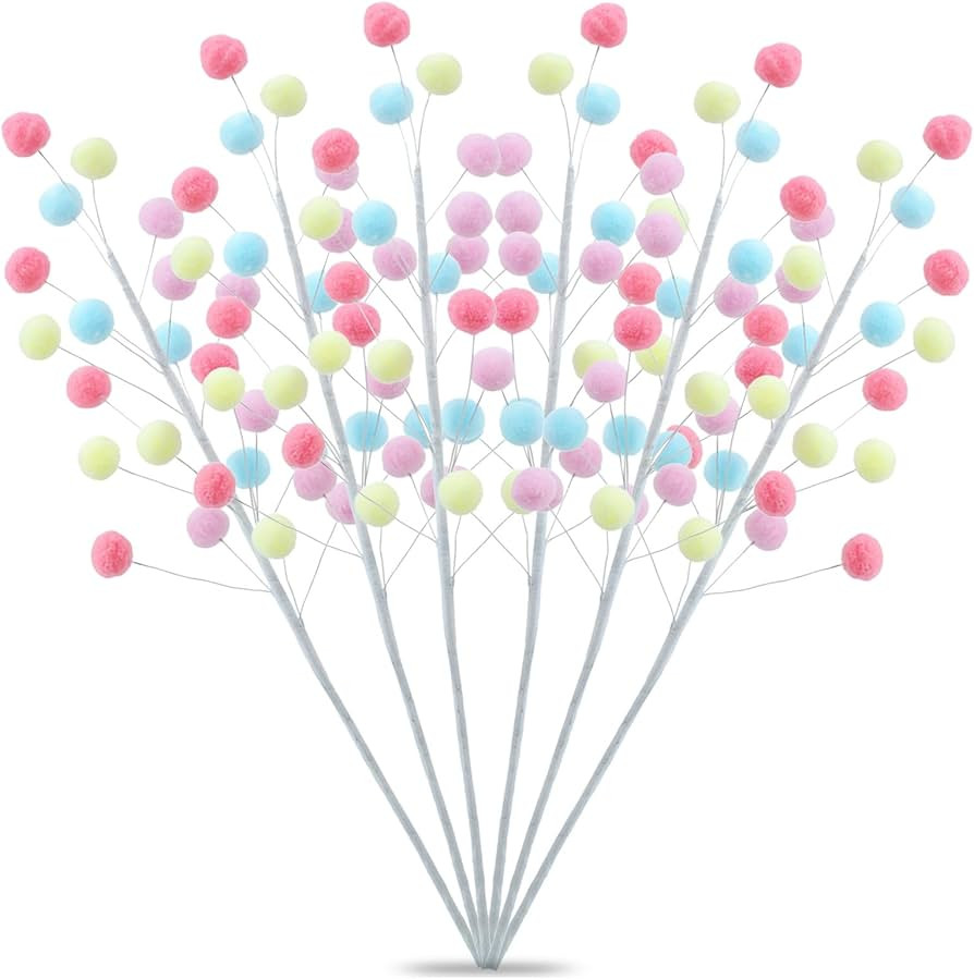 6 Pcs Pastel Pom Poms Christmas Decorations & Felt Christmas Picks and Sprays DIY Xmas Tree Toppe... | Amazon (US)