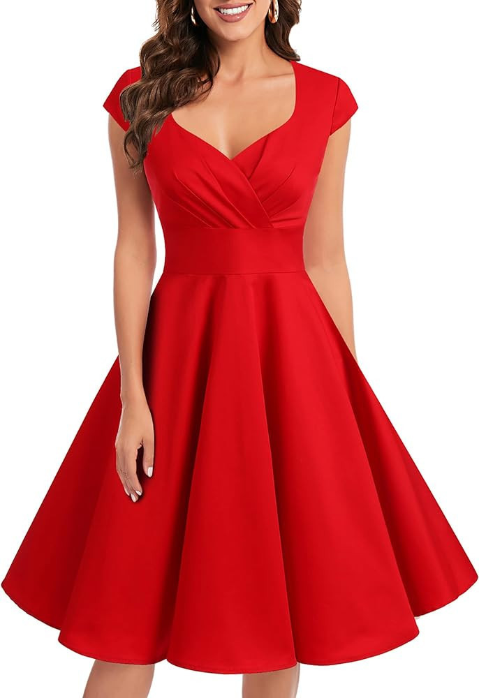 Amazon.com: Womens Red Vintage Party 50s 60s Retro Christmas Dress Christmas Outfit Ideas Inspo | Amazon (US)