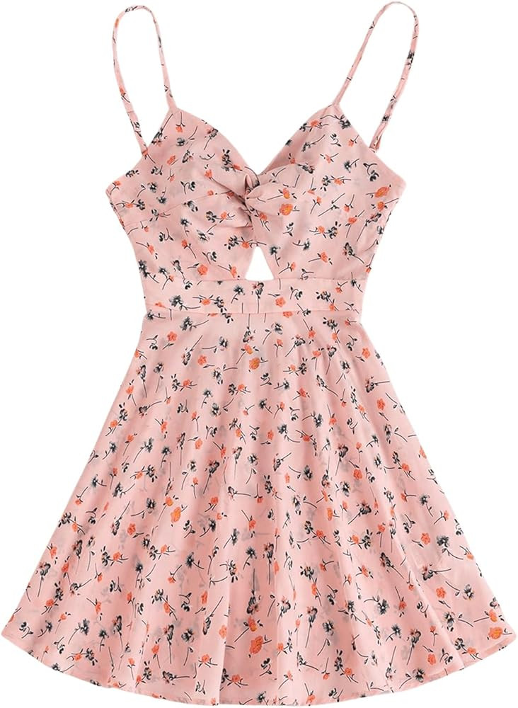 Floerns Women's Boho Floral Print Twist Front Cami A Line Mini Dress | Amazon (US)