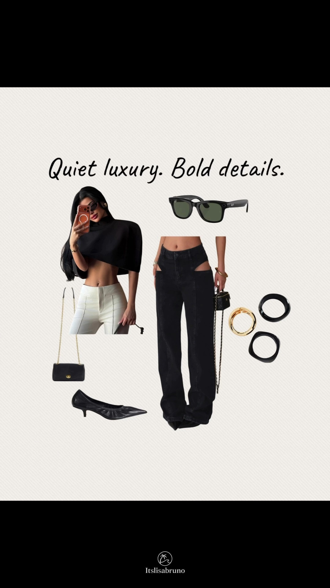 What’s in my cart? 🖤

If you’ve followed me for a while, you already know the answer is almost always… black. These are the pieces I’m currently obsessing over—from the statement denim to the perfect kitten heels and accessories. 

Which piece would you add to your closet first?

@Piral @ASOS  @mango @Anthropologie @raybanmeta

#LTKStyle #LTKFashion #AllBlackOutfit #BlackStyle #CapsuleWardrobe #MinimalStyle #StreetStyle #OutfitInspiration #EverydayStyle #FashionFinds #DesignerInspired #LuxuryStyle #ClosetGoals #WearWhatYouLove #OOTD  #WardrobeEssentials #NeutralStyle #FloridaStyle

#LTKootd #LTKSeasonal #LTKMidsize