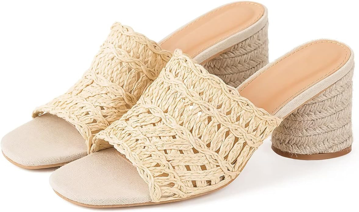 MUSSHOE Heels for Women Chunky Open Toe Espadrille Women Heeled Sandals | Amazon (US)