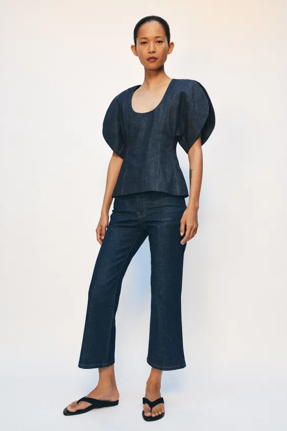 ZW COLLECTION DENIM PUFF SLEEVE BLOUSE | Zara UK