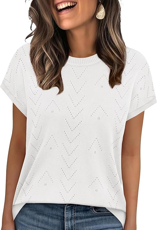 Sampeel Short Sleeve Sweaters for Women Crew Neck Summer Tops 2026 Trendy Beach Vacation Clothes ... | Amazon (US)
