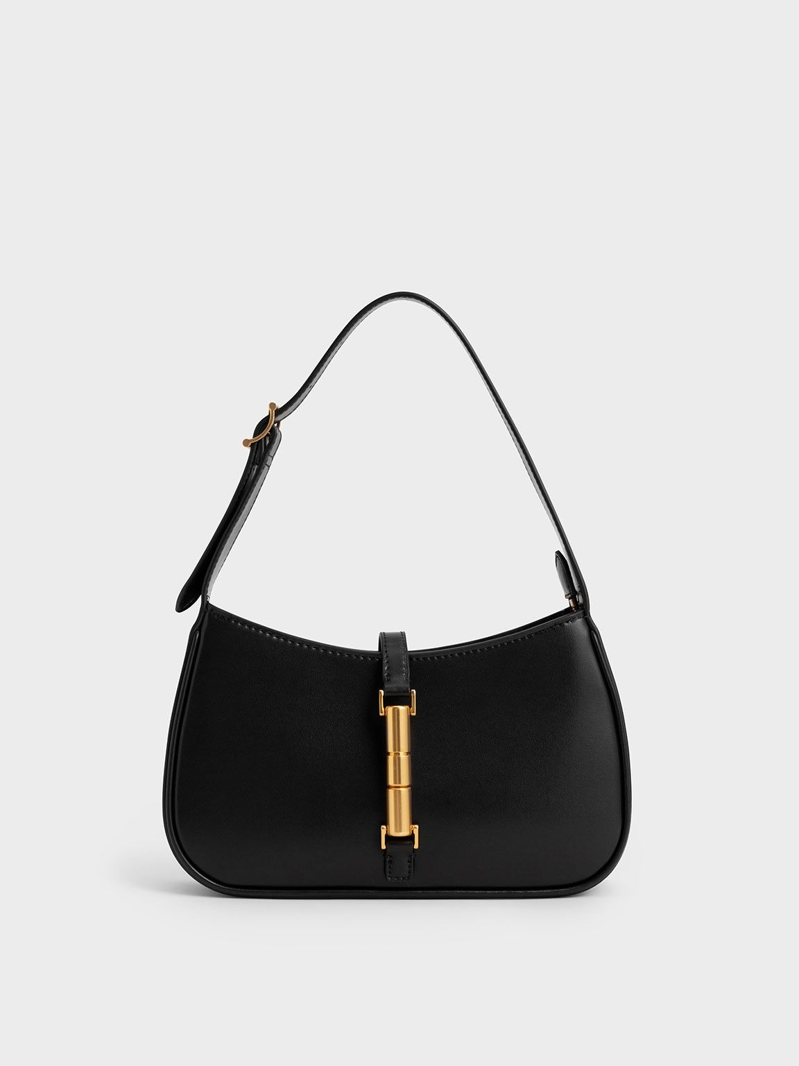 Black Cesia Metallic Accent Shoulder Bag | CHARLES & KEITH | Charles & Keith EU