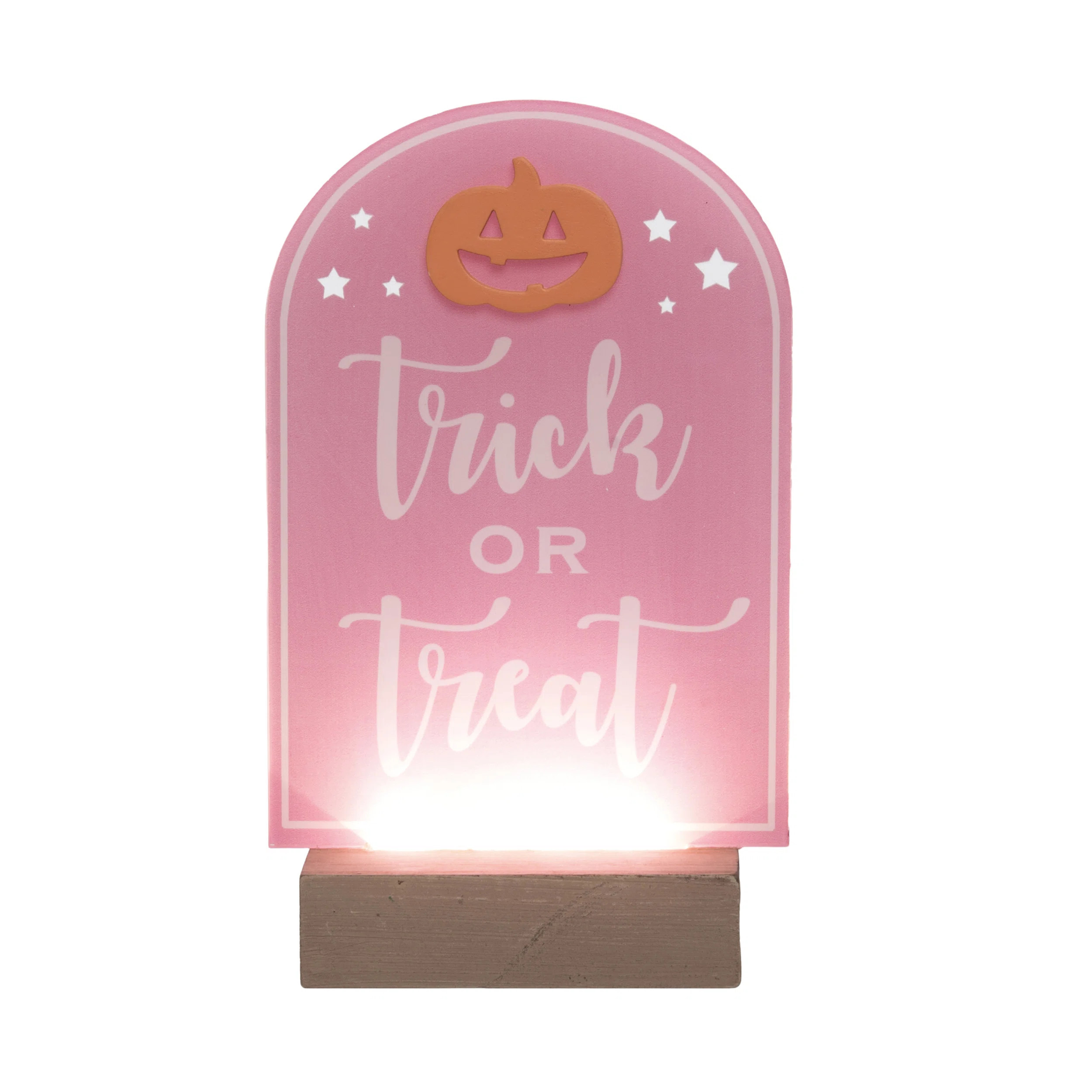 Acrylic LED Trick Or Treat Table Sign - Freestanding Pink Tabletop Decoration for Halloween - Bat... | Wayfair North America