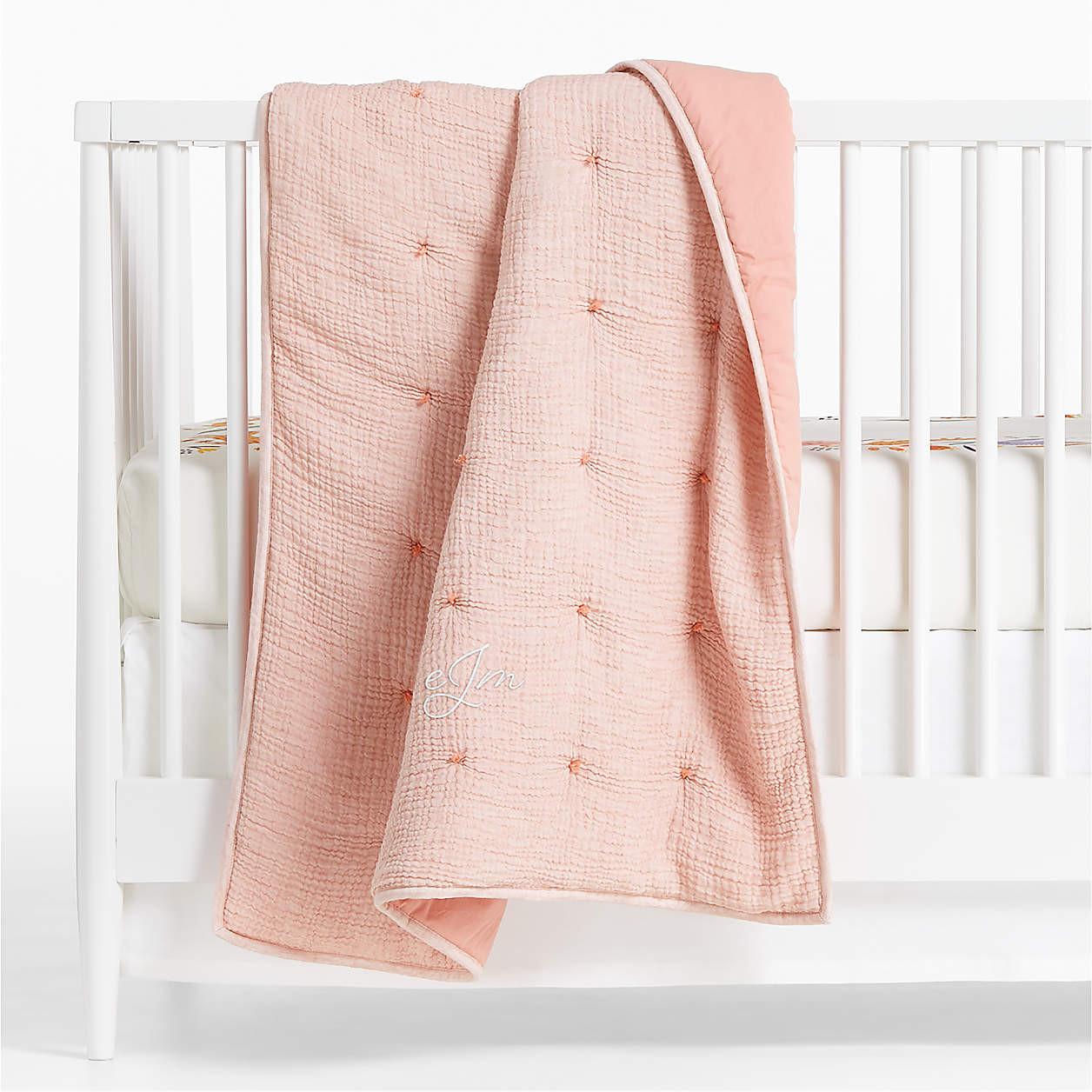 Aire Washable Pink Baby Crib Hand-Quilted Comforter + Reviews | Crate & Kids | Crate & Barrel