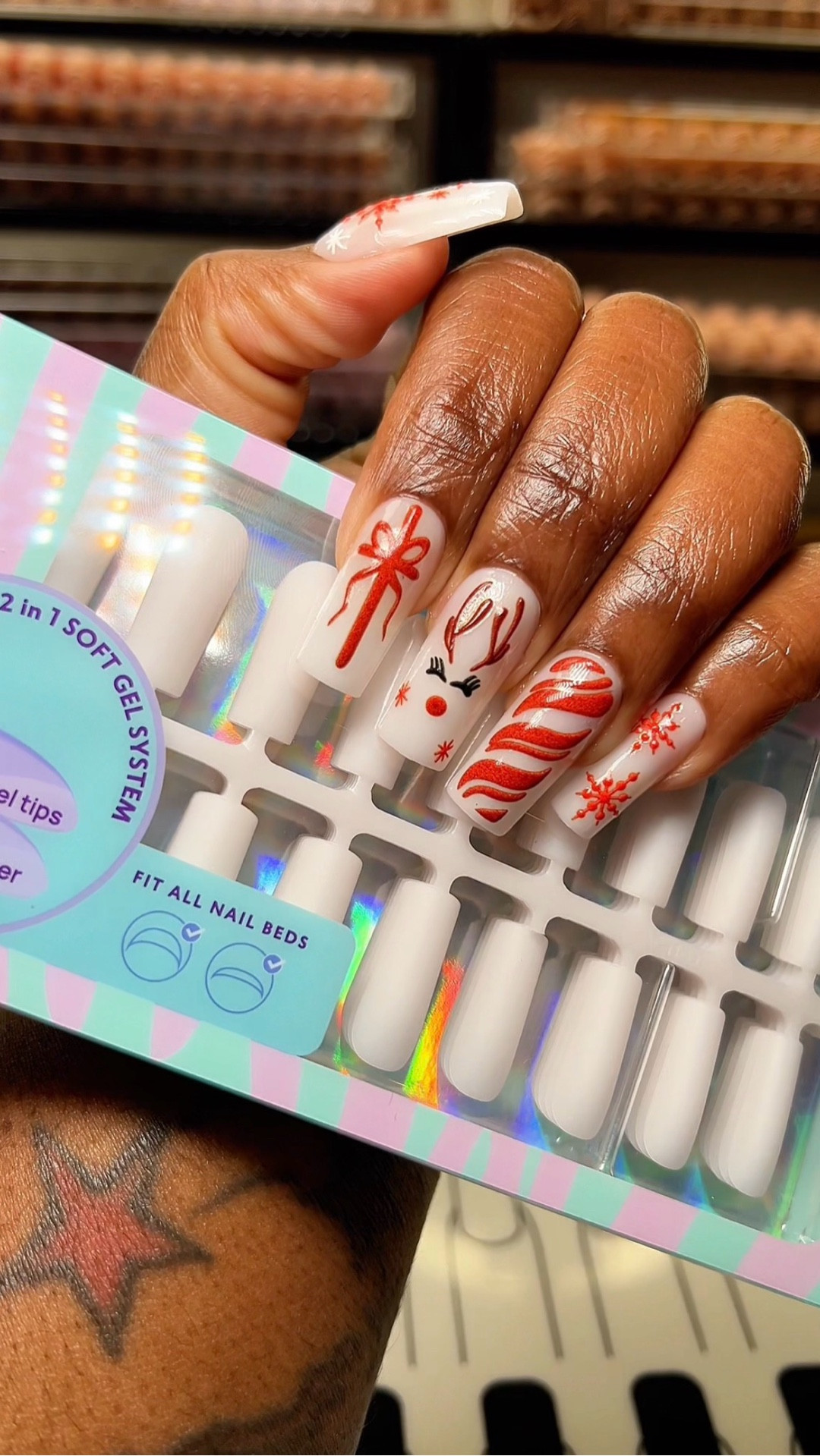 Christmas nails at home. Long square nails. Red and white nails. 

#LTKHoliday #LTKBeauty #LTKSeasonal