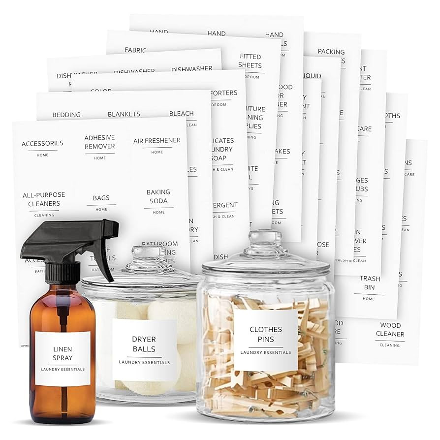 Talented Kitchen 144 Minimalist Laundry Room Labels - 2.5" x 2.5", Black on White Matte Vinyl - O... | Amazon (US)