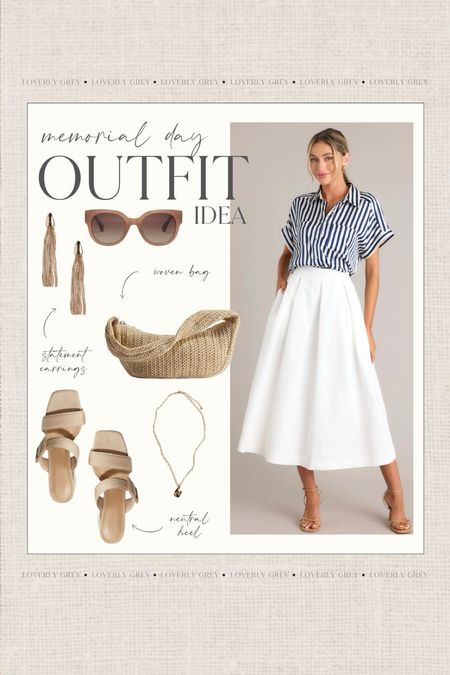 Memorial Day outfit idea. This midi skirt and striped top are perfect for a backyard BBQ. Loverly Grey, outfit idea

#LTKBeauty #LTKSeasonal #LTKStyleTip