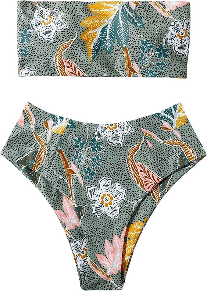 OMKAGI Women's 2 Pieces Bandeau Bikini Swimsuits Off Shoulder High Waist Bathing Suit High Cut | Amazon (US)