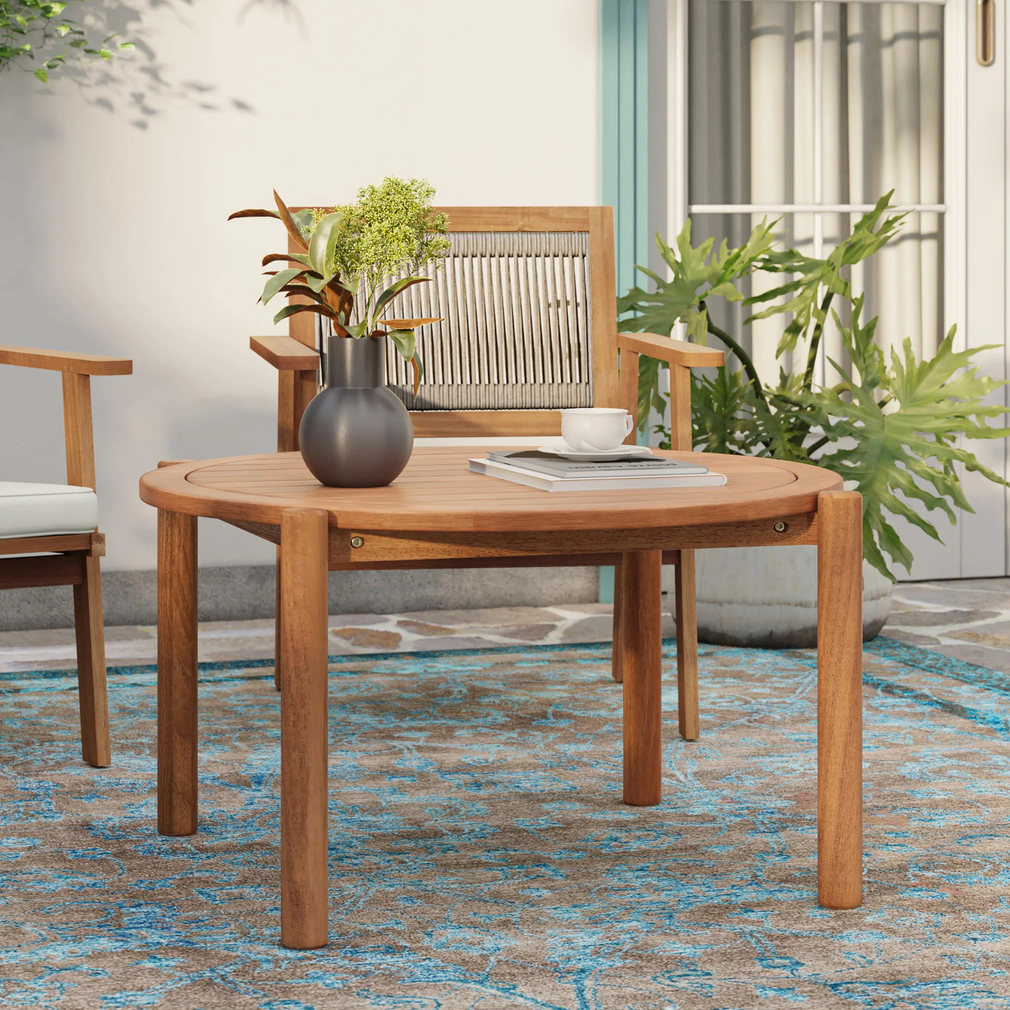 Natural Solid Wood Round Outdoor Coffee Table | Wayfair North America