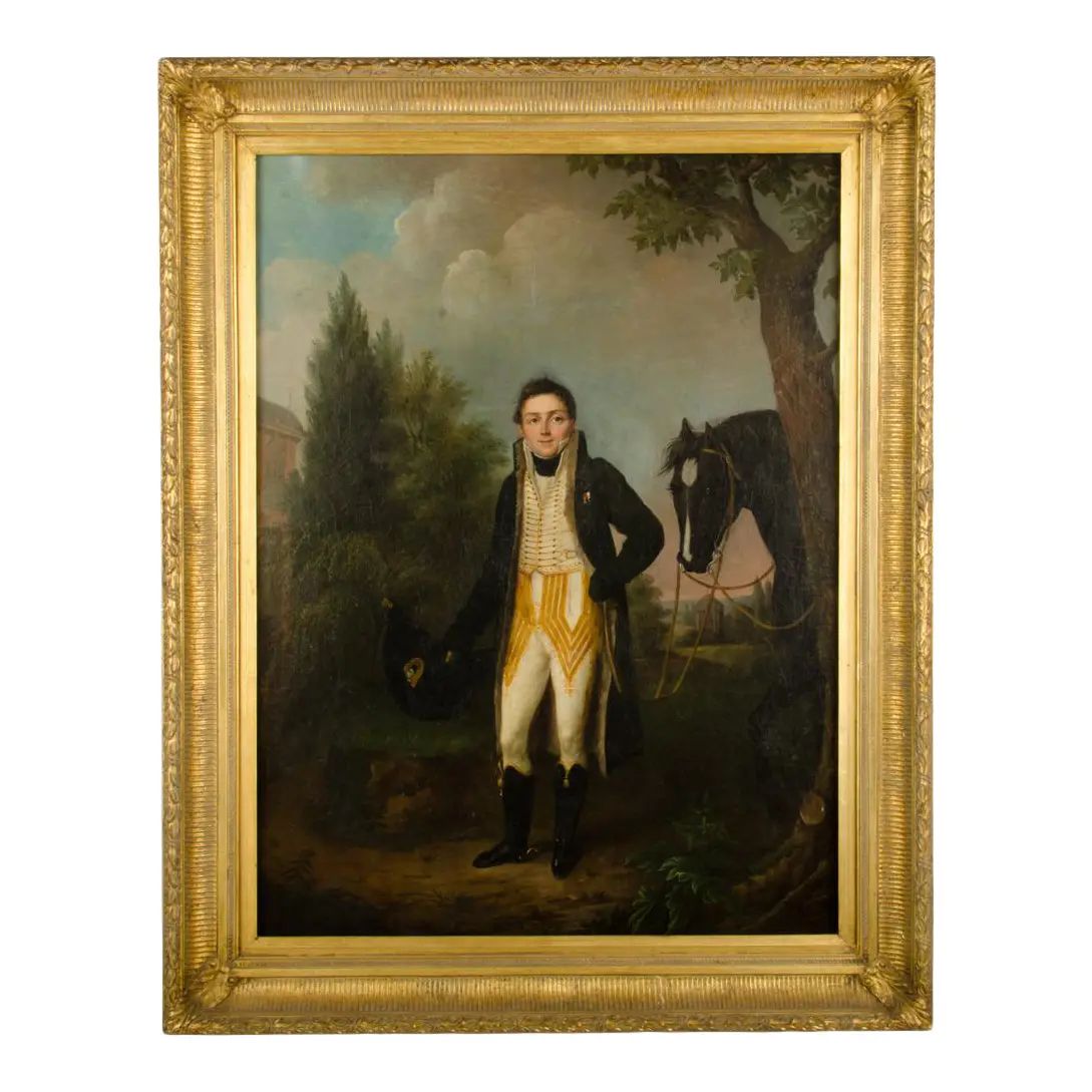 Mid 20th Century "Uniform with Horse" Figurative Oil Painting, Framed | Chairish