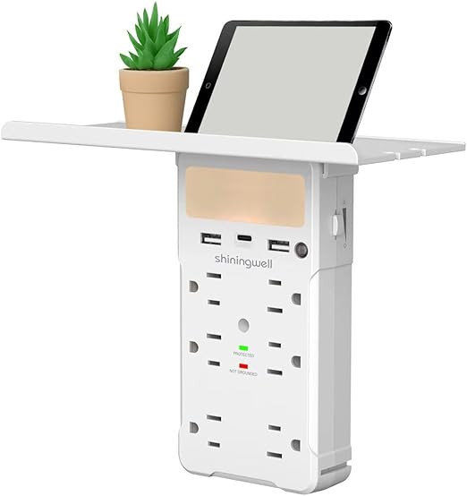 shiningwell Wall Outlet Extender with Shelf and Night Light, Surge Protector with 3 USB Ports (2A... | Amazon (US)