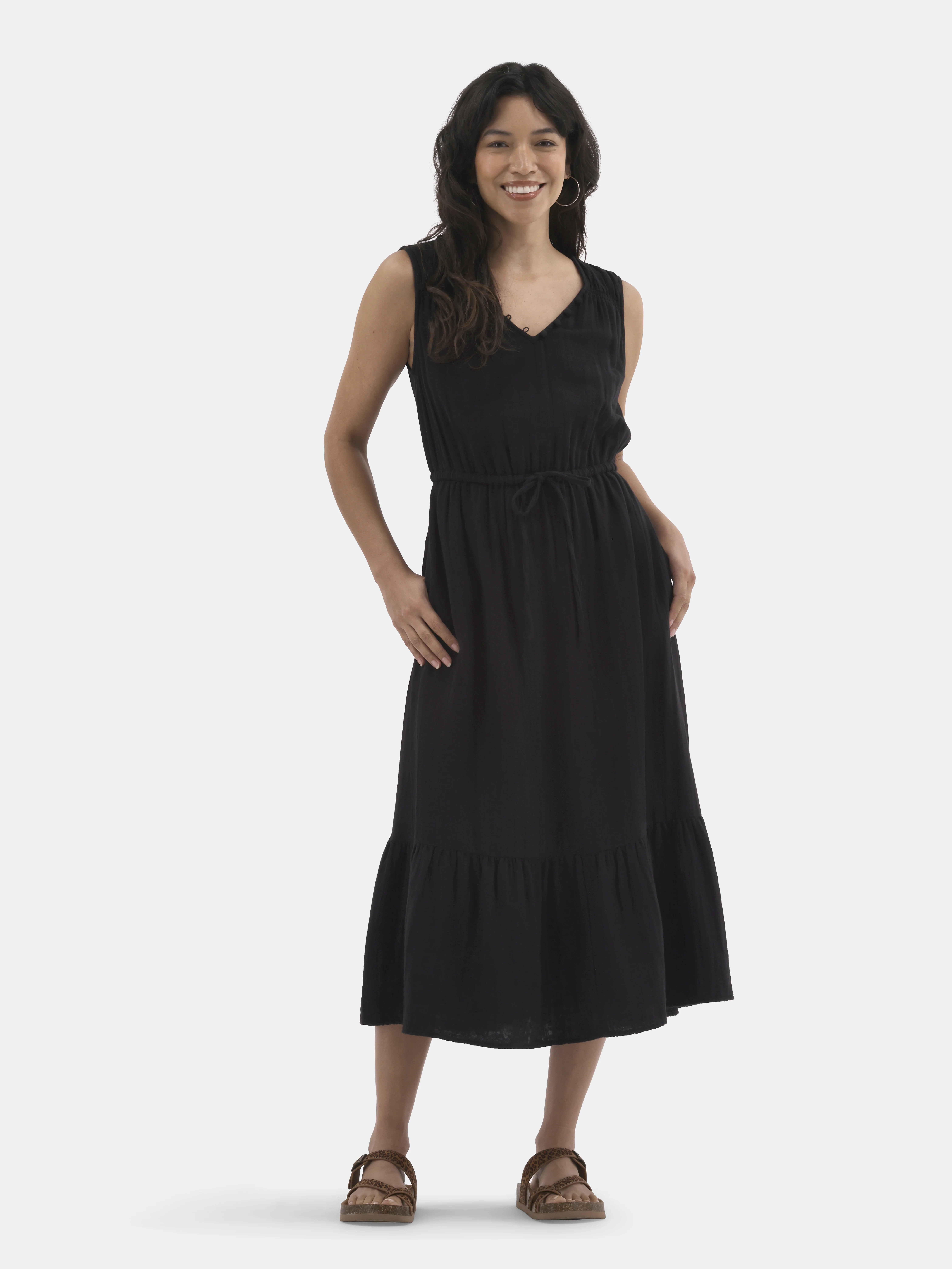 Time And Tru Women's & Women's Plus Double Cloth Sleeveless Midi Dress, Sizes XS-4X | Walmart (US)
