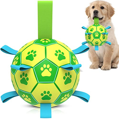QDAN Dog Toys Soccer Ball, Interactive Dog Toys for Tug of War, Dog Tug Toy, Dog Water Toy, Durable Dog Balls for Small & Medium Dogs-Green&Yellow(6 inch) | Amazon (US)