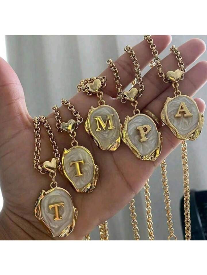 1pc Fashionable Irregular Shape A-Z Alphabet Letter Oil Drop Pendant Stainless Steel Necklace For... | SHEIN