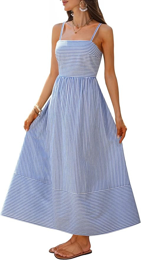 Caracilia Womens Maxi Dresses Gingham Spaghetti Strap Back Smocked Flowy Long Sundress Summer Bea... | Amazon (US)