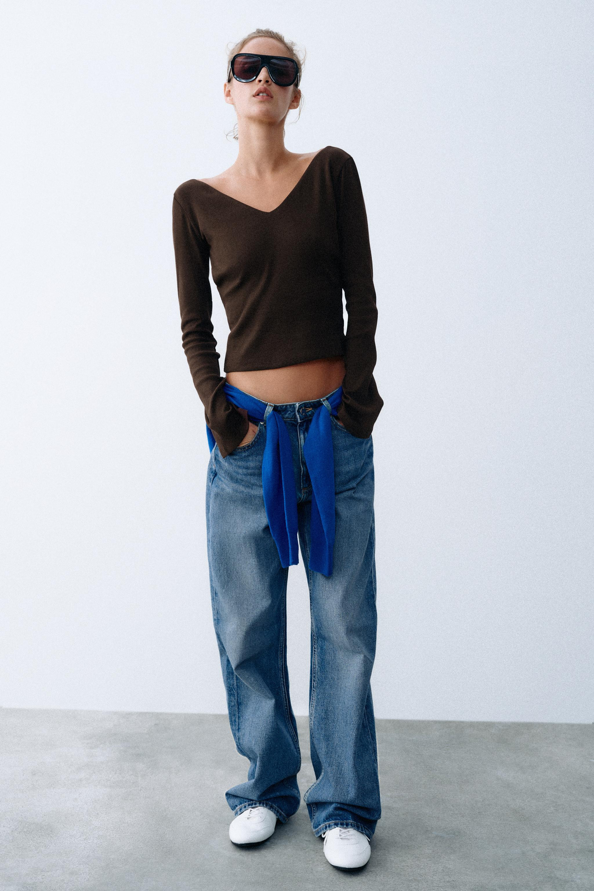RIBBED V-NECK TOP | Zara UK
