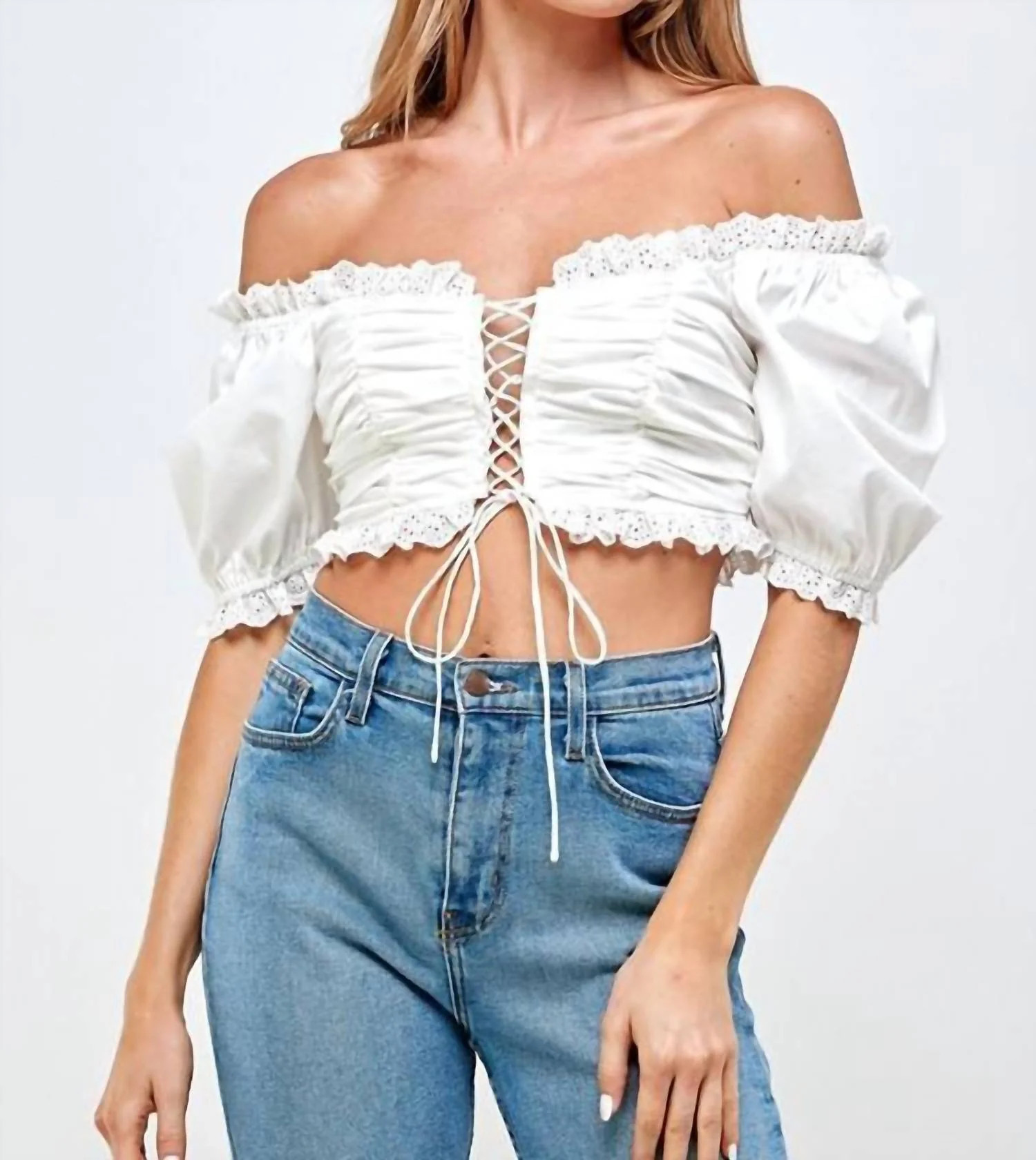 Puff Sleeve Crop Top In White | Shop Simon