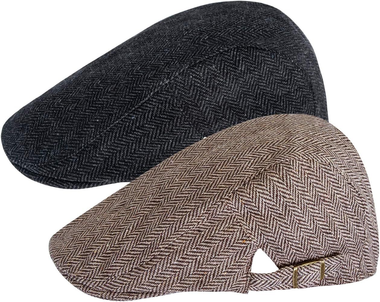 2 Pack Newsboy Hats for Men Classic Herringbone Tweed Wool Blend Flat Cap Ivy Gatsby Cabbie Drivi... | Amazon (US)
