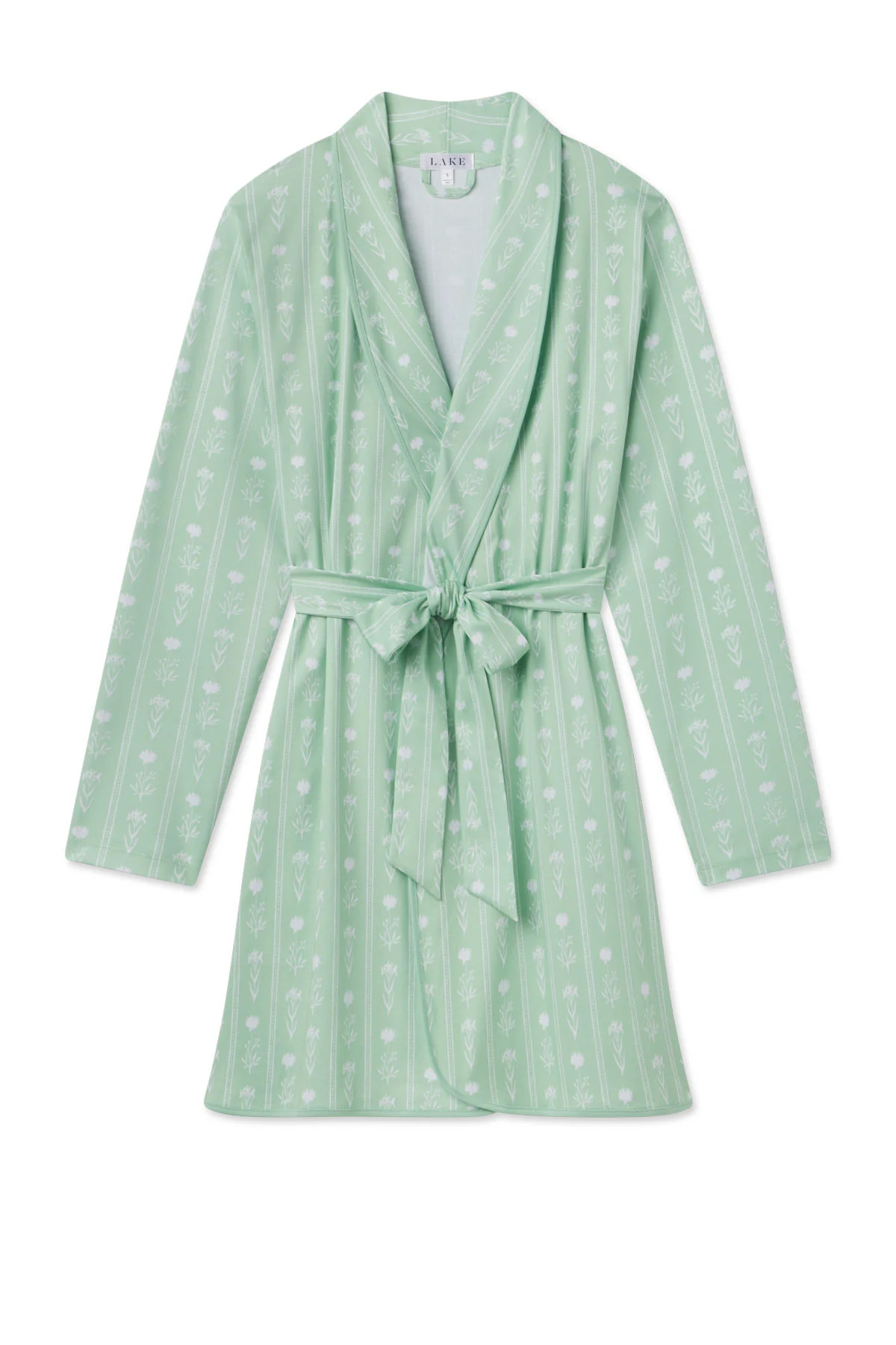 Pima Short Robe in Parisian Green Watercolor Stems | Lake Pajamas