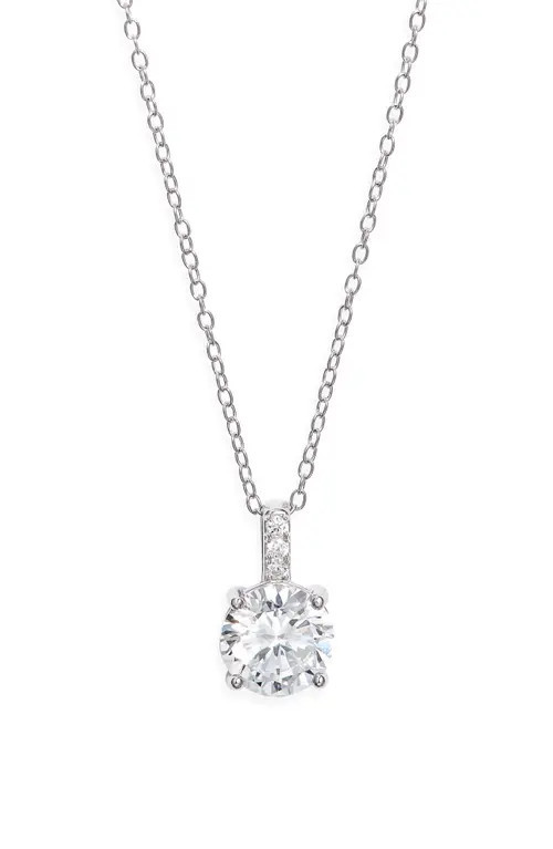 Nordstrom Round Cubic Zirconia Pendant Necklace in Clear- Platinum Plated at Nordstrom | Nordstrom