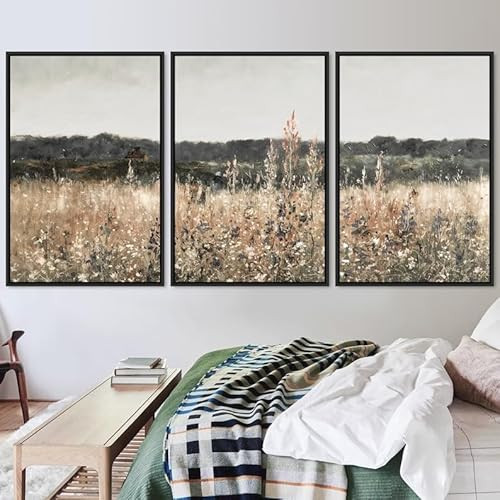 DELORM 3-Piece Canvas Wall Art Set, Landscape Art Print, Wildflower Field, Black (24x36 inches) | Amazon (US)