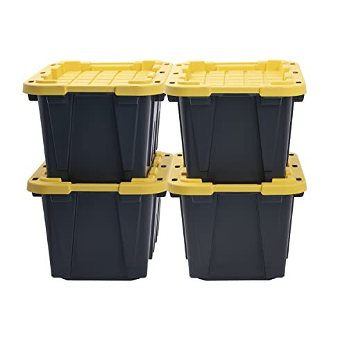 CX BLACK & YELLOW 12-Gallon Heavy Duty Storage Bins with Lids, Stackable Plastic Storage Bins with Weather-Resistant Design, Home Organization, 4 Pack (12.51H x 16.3W x 21.8D) | Amazon (US)