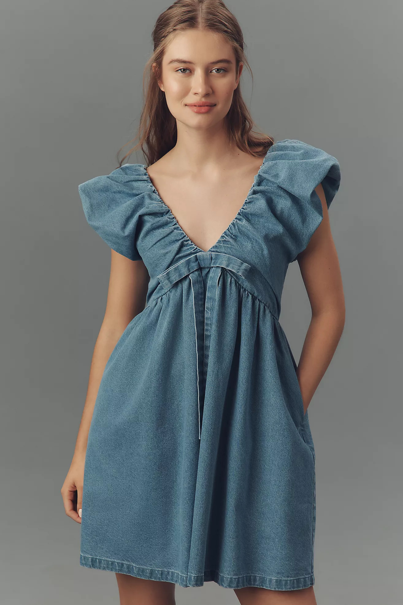 Endless Rose Sleeveless V-Neck Denim Babydoll Mini Dress | Anthropologie (US)