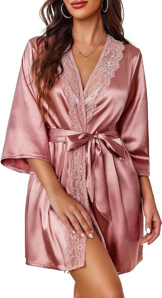 Avidlove Women's Kimono Robe Short Satin Pure Short Silky Robes | Amazon (US)