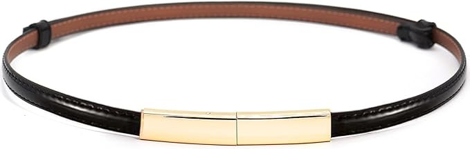 Glamorstar Women Skinny Patent Leather Slim Belt Adjustable Alloy Buckle Waist Belt for Dress | Amazon (US)