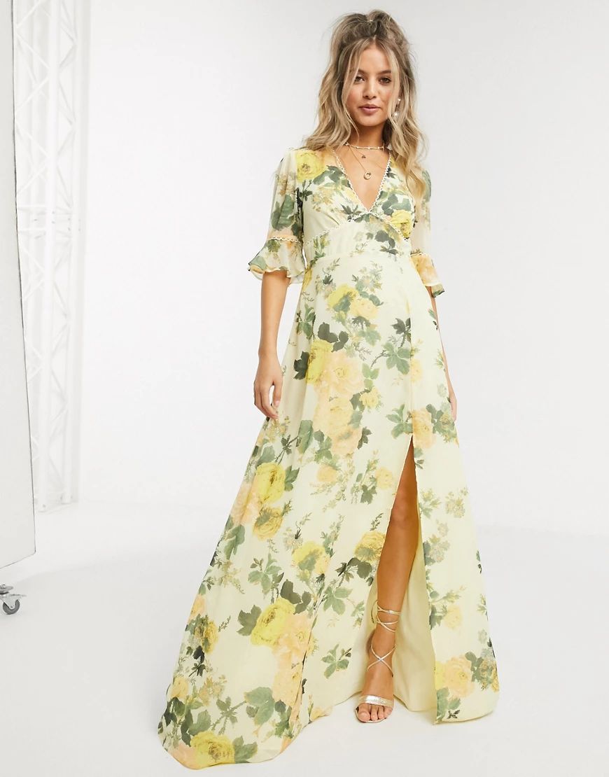 Hope & Ivy maxi tea dress in lemon floral-Multi | ASOS (Global)