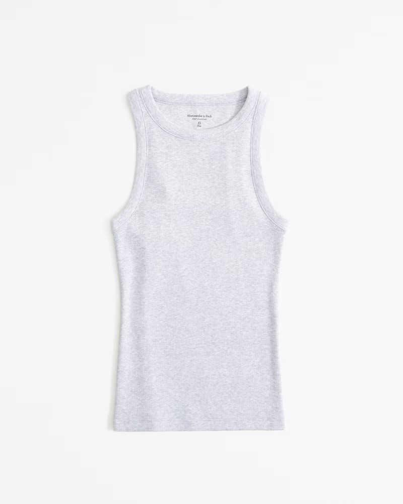Abercrombie & Fitch Women's Essential Tuckable High-Neck Rib Tank in Light Grey - Size XXS | Abercrombie & Fitch (US)
