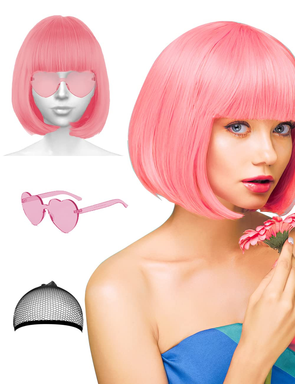 MIUSKATL Pink Wig of Different Shades - Shoulder Length Pink Bob Wig - Pink Wigs for Women - Cosp... | Amazon (US)