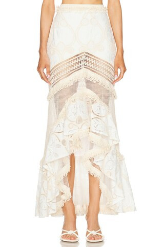 PatBO Fluted Lace Maxi Skirt in Natural | FWRD | FWRD 