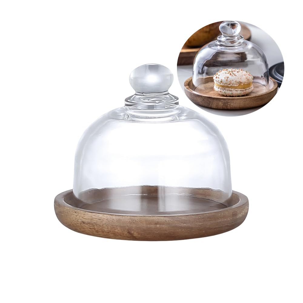 Rikyo Glass Dessert Dome with Wood Base,Mini Cake Stand,Cake Plate Wooden Plates with Dome,Fruit ... | Amazon (US)