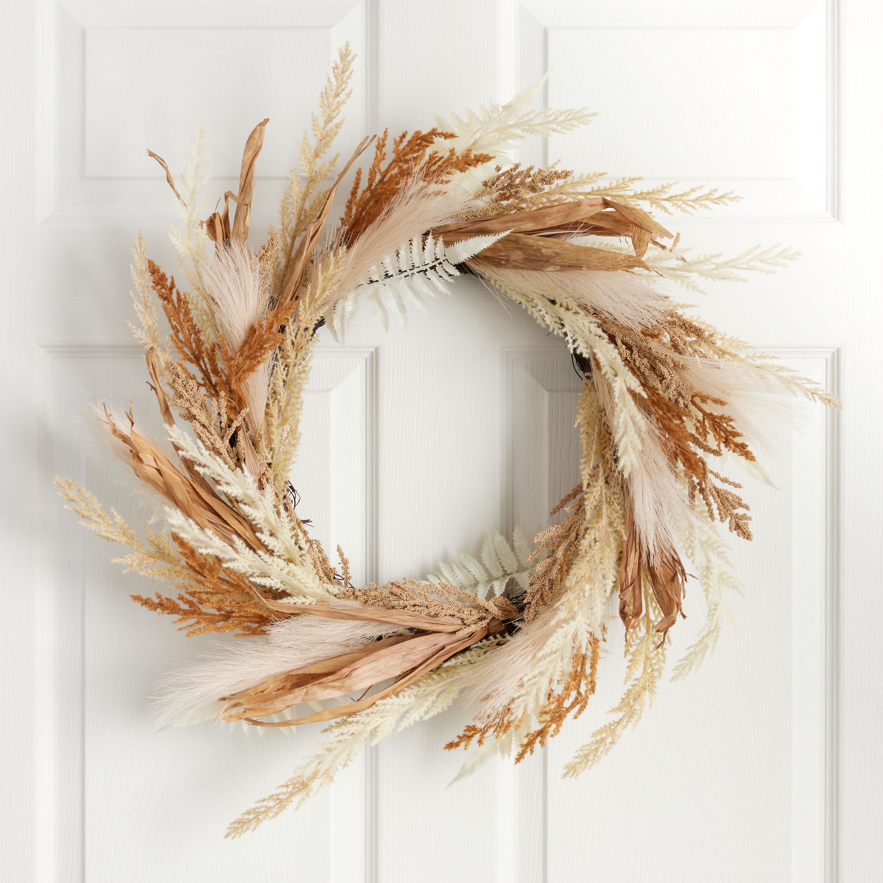 Natural Mixed Faux Grass And Floral Harvest Wreath | World Market