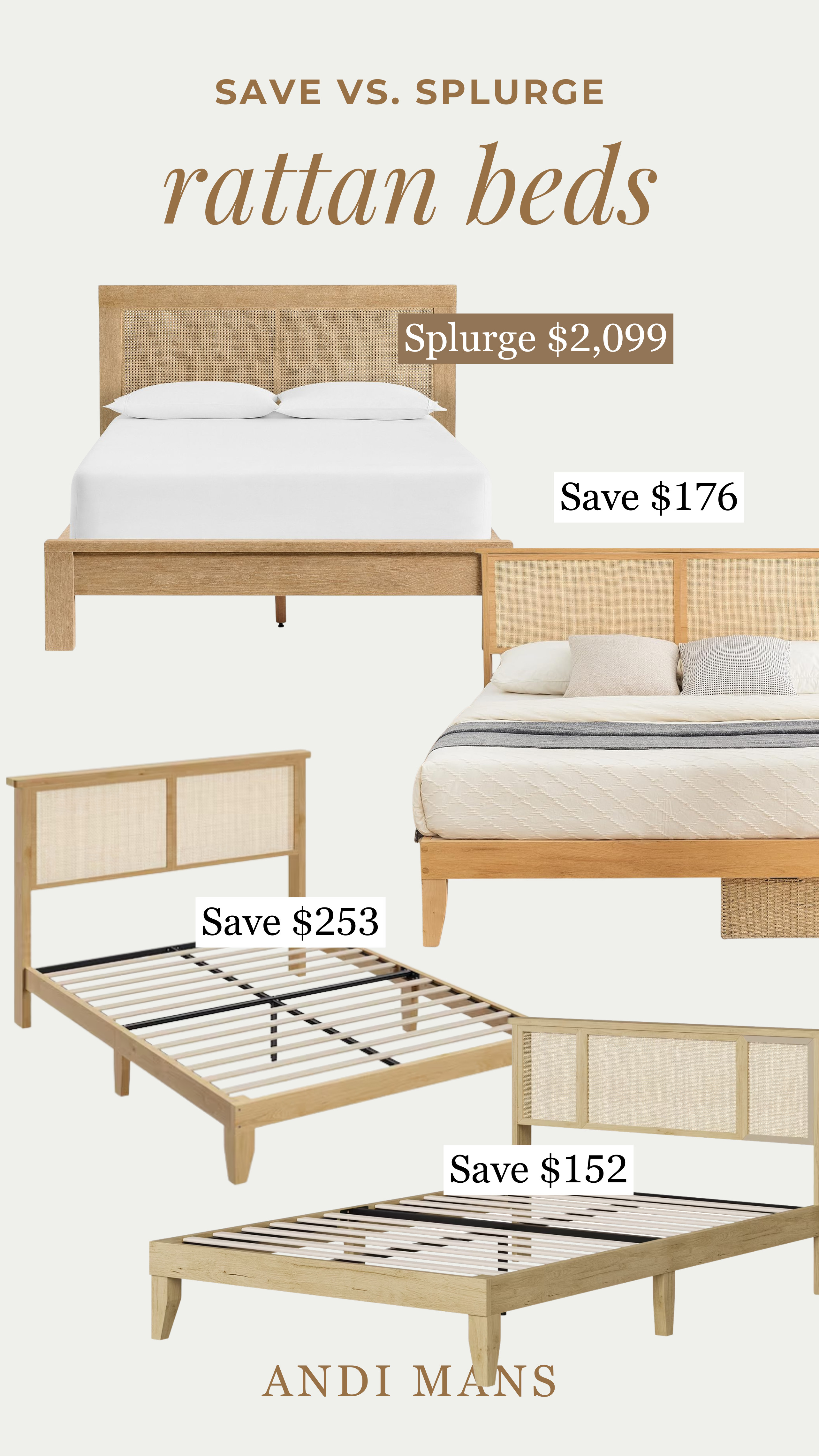 Save or Splurge on a rattan bed frame. Get the coastal, organic modern bedroom look for any budget. 

 #LTKOver40 #LTKHome #LTKSaleAlert