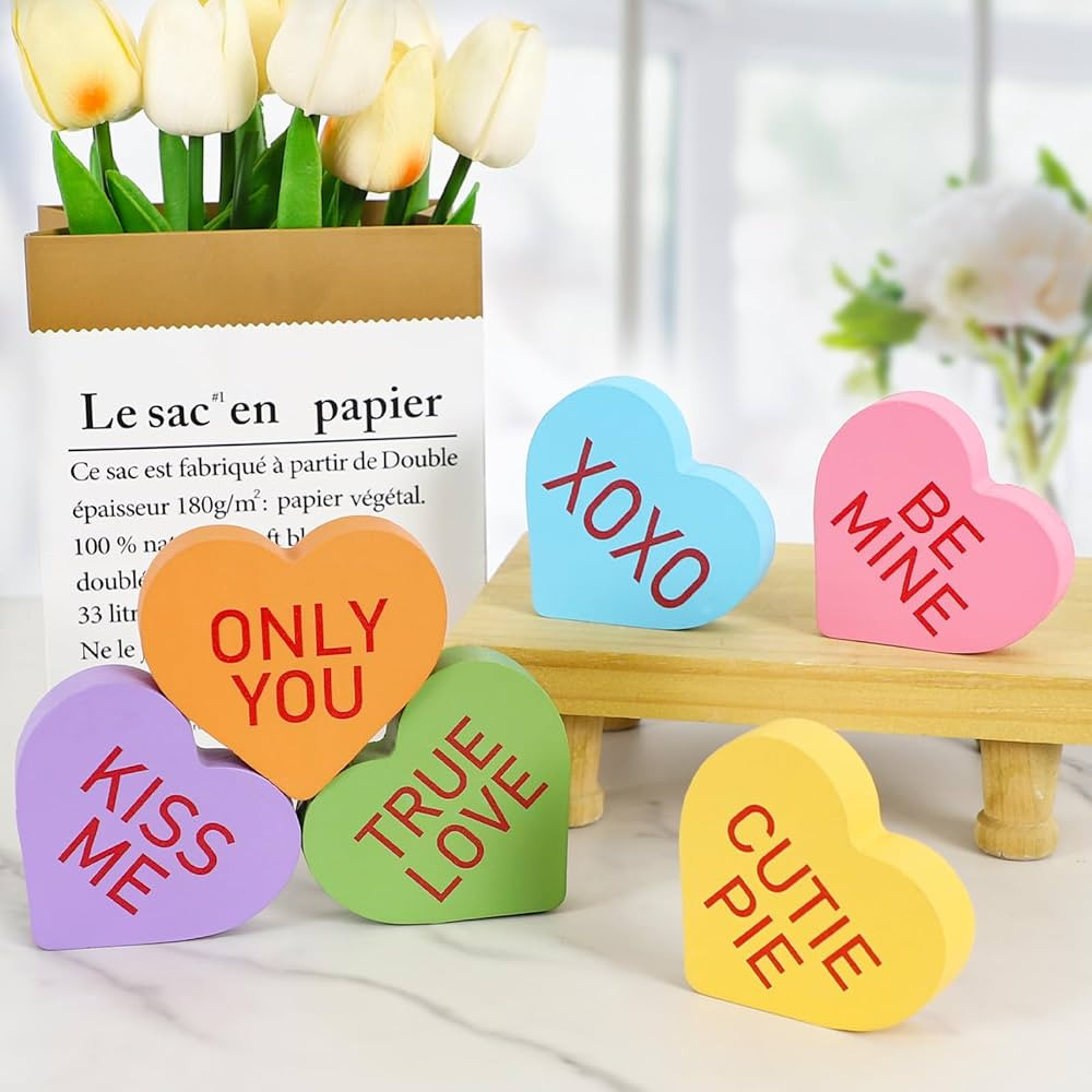 DAZONGE Valentines Day Decor - 6PCS Double-sided Wooden Valentine's Conversation Hearts for Tiere... | Amazon (US)