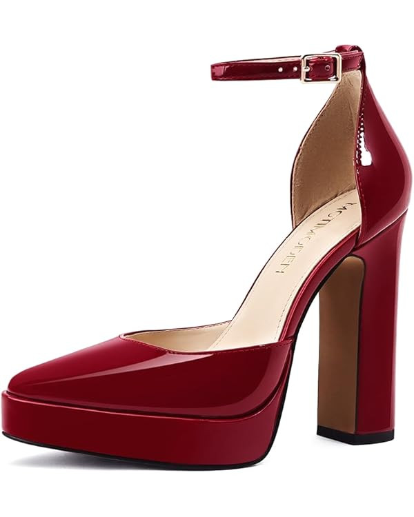 Women's Platform Chunky High Heels Closed Toe Ankle Strap Buckle Block Heel Round Pointed Toe Wed... | Amazon (US)